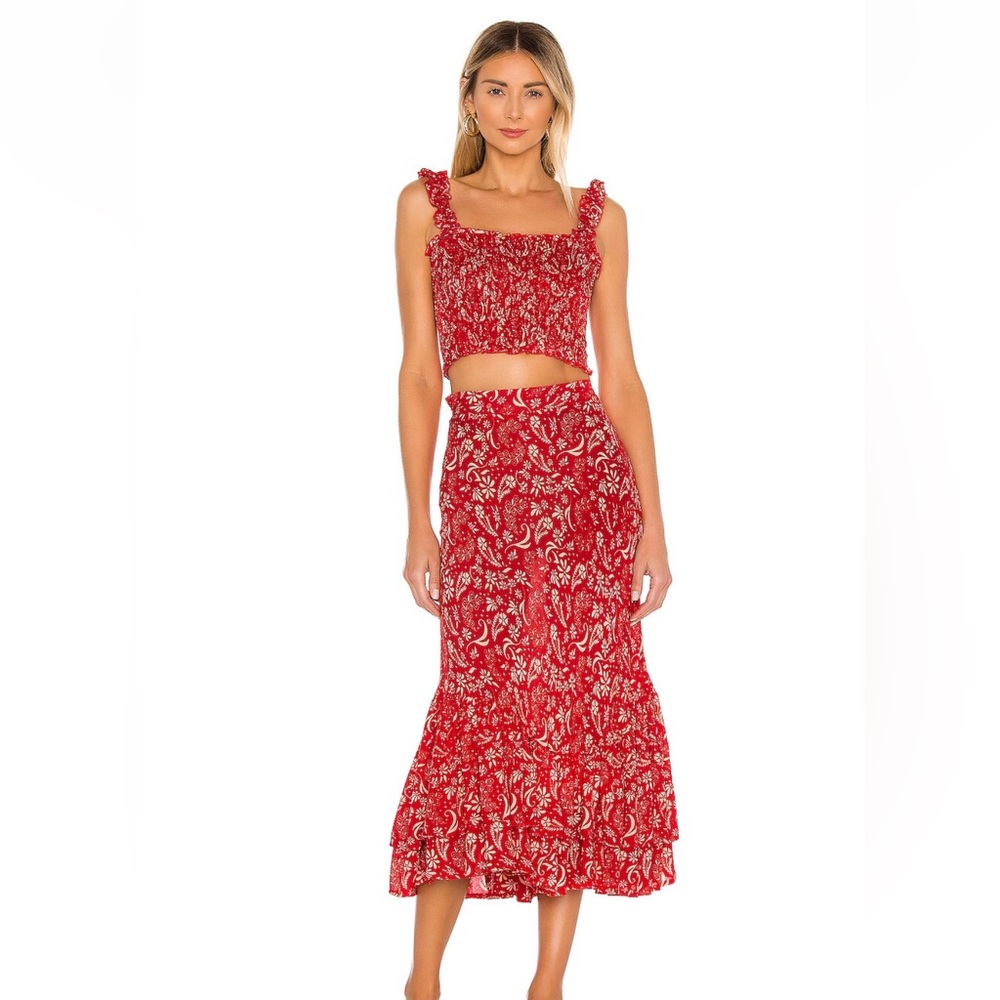 REVOLVE Red Paisley Crop Top & Skirt Set